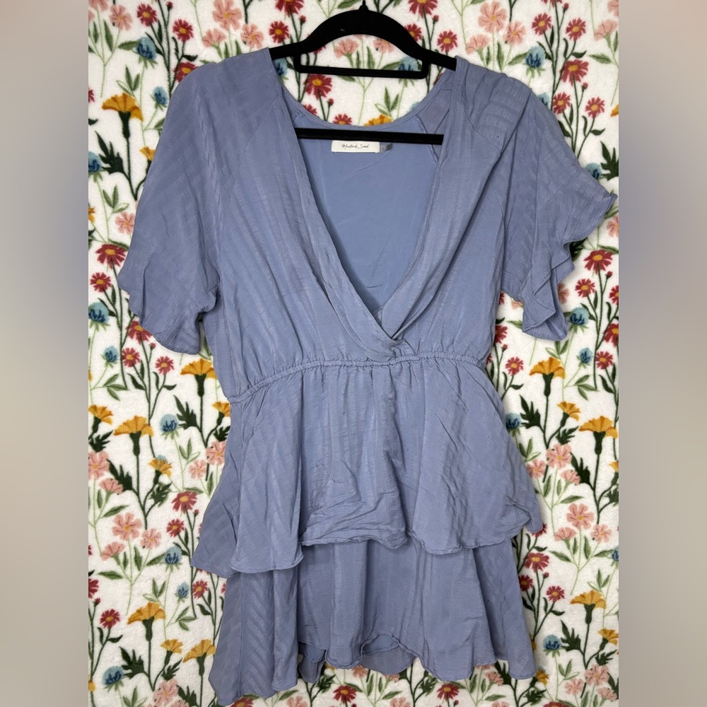 Mustard Seed Dusty Lavender Wrap Peplum Mini Dress
